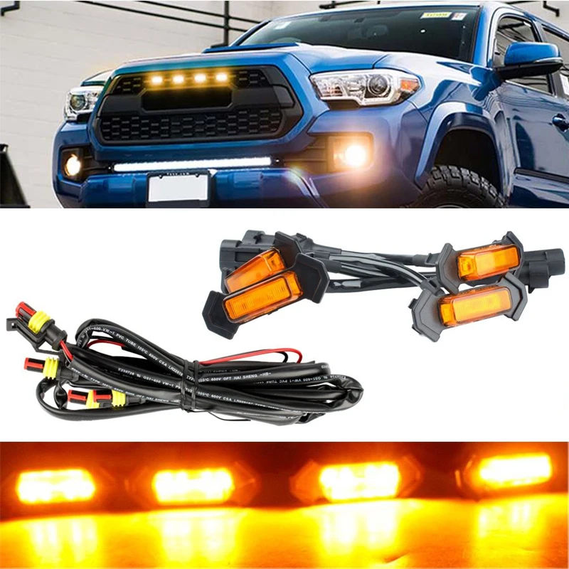 

4 шт. Янтарно-белый комплект освещения передней решетки для Toyota Tacoma с TRD для JEEP Wrangler JL, детали, внешняя лампа решетки