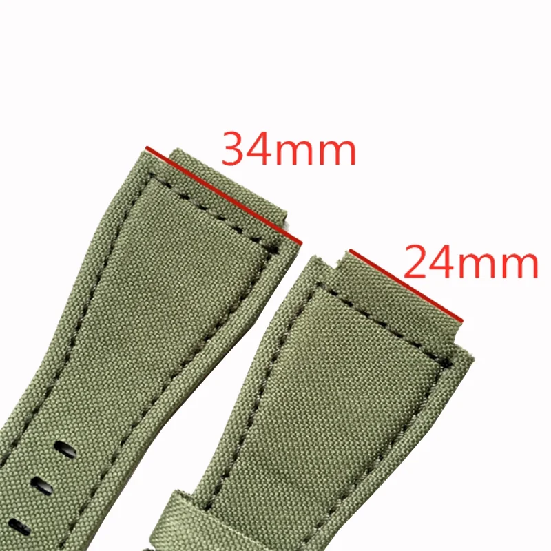 Camouflage Army Green Canvas Nylon Leather Strap 34mm*24mm Fits For Bell&Ross Wach Band BR01 BR03 Men's Bracelet Wristband