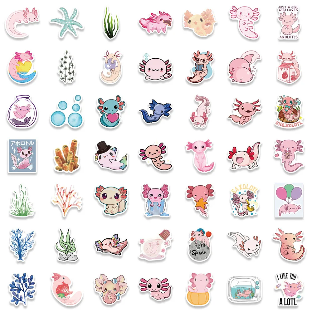 10/30/50/100 pçs bonito animal axolotl graffiti adesivos decalques dos desenhos animados crianças brinquedo diy diário mala scrapbook telefone