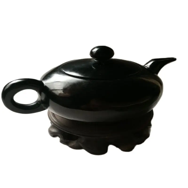 China 100% Natural Black Jade Hand-Carved Cup Statues China Jade Carved Jade Teapot tTapot