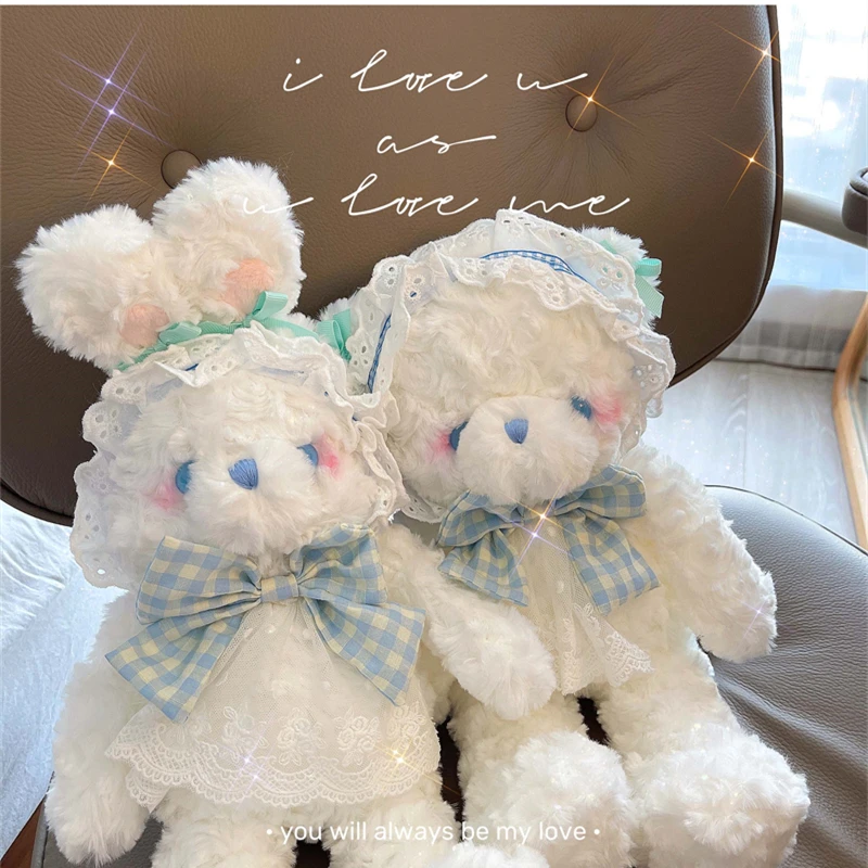 Soft Bear Rabbit Plush Toy Dressed Lolita Bunny Doll Hug Pillow Stuffed Animal Cartoon Bears Plushies Girl Gifts 30/45cm