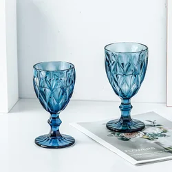 250ml Colored Goblet Wine Water Glass Machine Pressed Clear Blue Pink Grey Glass Goblets Vintage Glass Cup