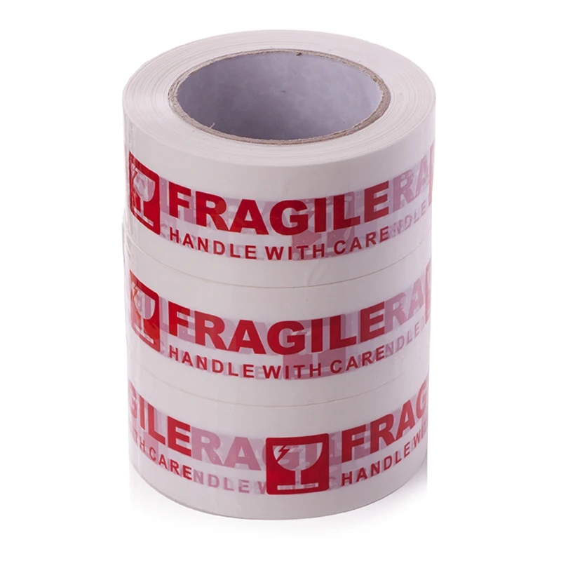 2021 New White and Red Fragile Packing Tape Handle with Care Bopp Shipping Warning Sticker Label