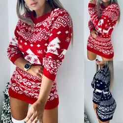 Christmas Women's Sweater Santa Claus Xmas Printing Long Sleeve Round Neck Knitted Pullover Autumn Winter Sweaters Tops Knitwear