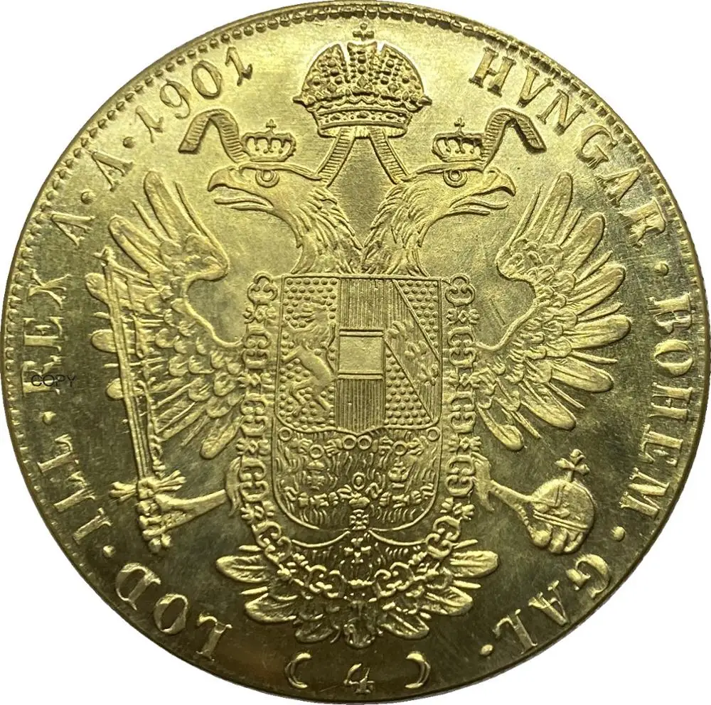 Austria Habsburg 1901 4 Ducats Franz Joseph I Austrian Emperor Double headed Austro Hungarian Eagle With Crown Gold Copy Coin