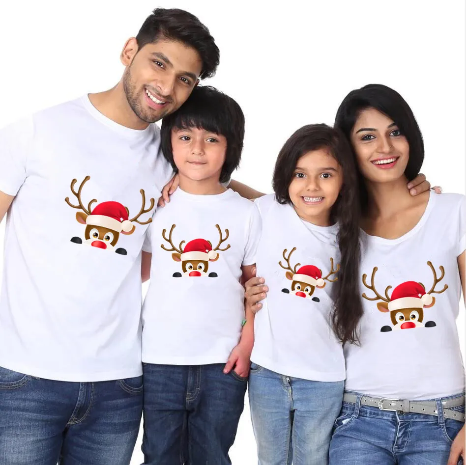 1PC Christmas Reindeer Family Matching Tshirt Mommy Daddy Daughter Son Funny Match T-shirt Clothes Mom Dad Kids Baby Outfit