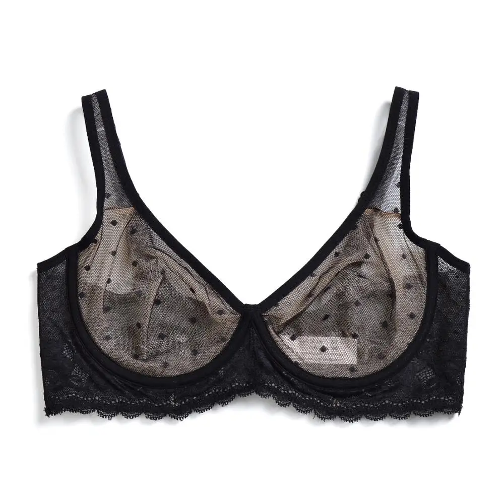 Nowy przezroczysty damski seksowny biustonosz z siatki z pełną miseczką i koronką Bralette 70 75 80 85 90 95 100 A B C D DD E DDD F