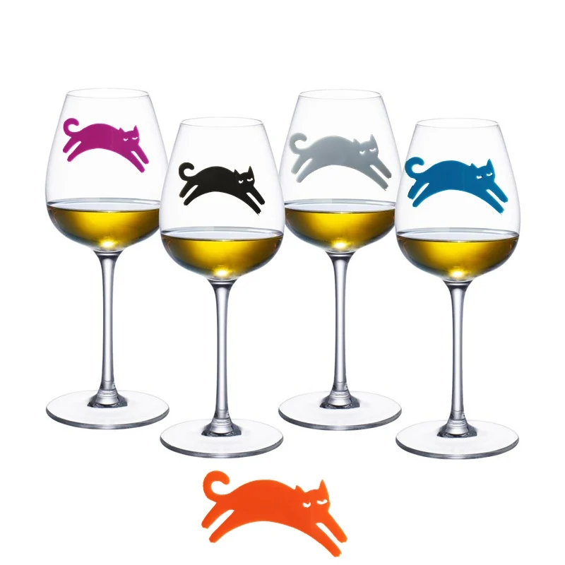12 Pieces Reusable Kitty Cat Silicone Sticky Wine Glass Charm Markers Christmas Decorations