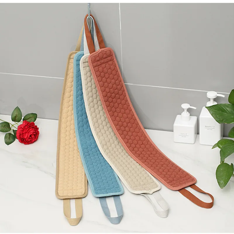 Double-Sided Long Bath Towel Pull Back Strap Exfoliating Back Scrubber Shower Loofah Body Skin Cleaning Bath Towel