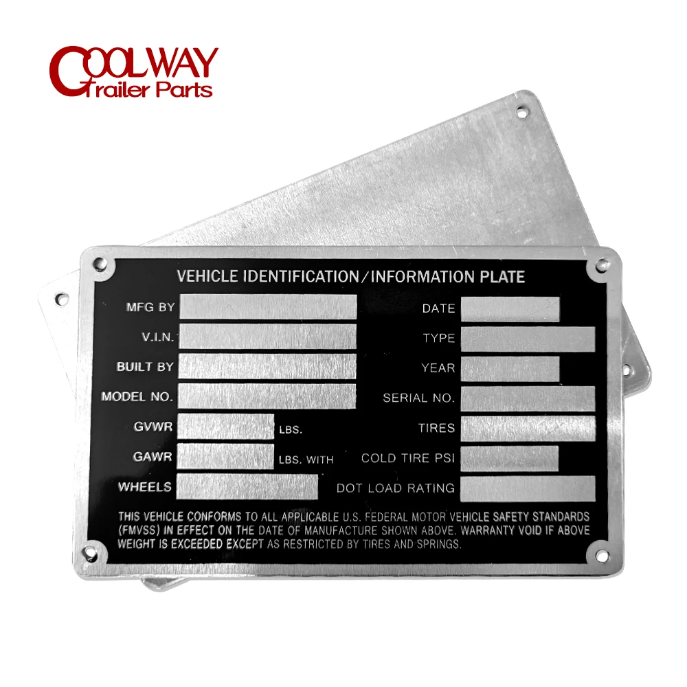 Heavy Duty Aluminum Blank Trailer Truck Equipment Frame Plate Serial Model ID Tag GVWR Powder Coated Finish RV Parts Accessories