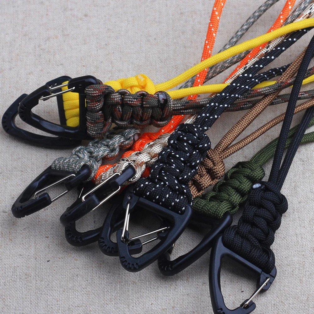 1PCs 19 Styles Paracord Keychain Braided Nylon Lanyard With Metal Triangle Buckle High Strength Parachute Cord Carabiner