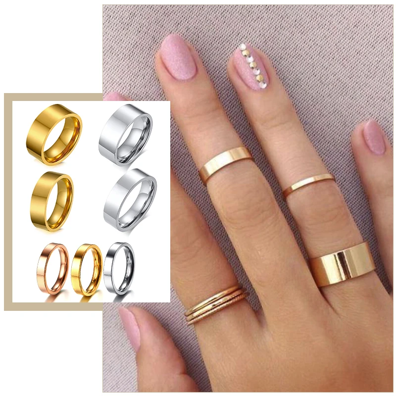 Women's Simple Minimalist Wedding Bands Rings 2/4/6/8 mm Wide Stainless Steel Party Birthday Gifts for Her Finger Jewelry image 3