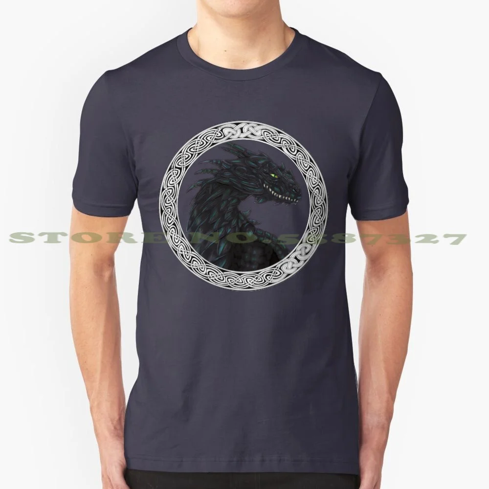 Black Dragon 100% Cotton T-Shirt Dragon Black Scales Fantasy Gray Pattern Head Medieval Inspirational Arcane Creature Fantastic