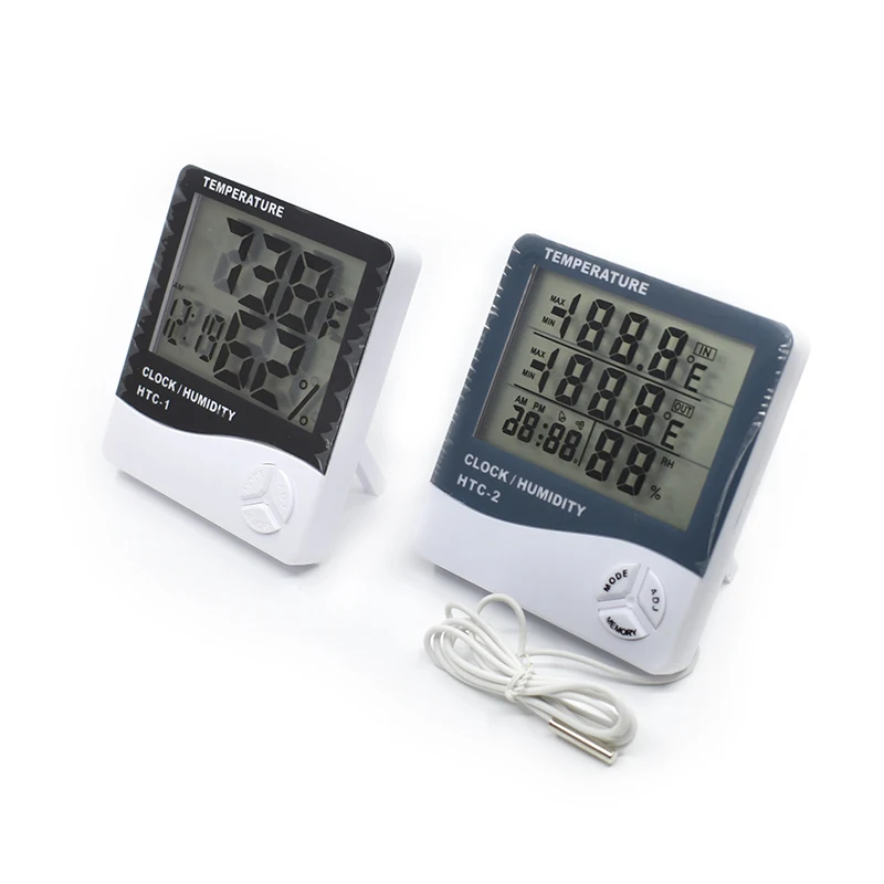 LCD Electronic Digital Temperature Humidity Meter Indoor Outdoor Thermometer Hygrometer Weather Station Clock HTC-1 HTC-2