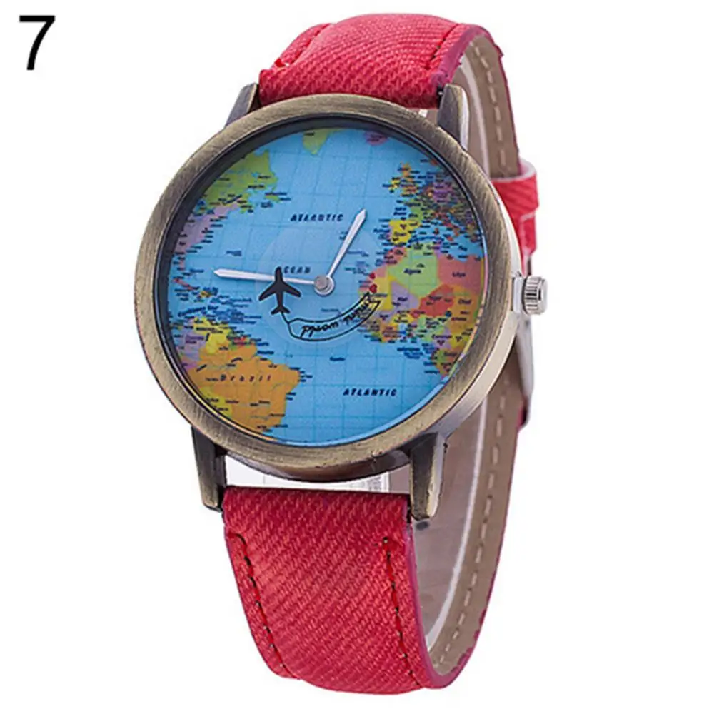 Mini World Quartz Watch para homens e mulheres, mapa unisex, avião, viagem, relógio de pulso de couro, relógio de moda, venda quente