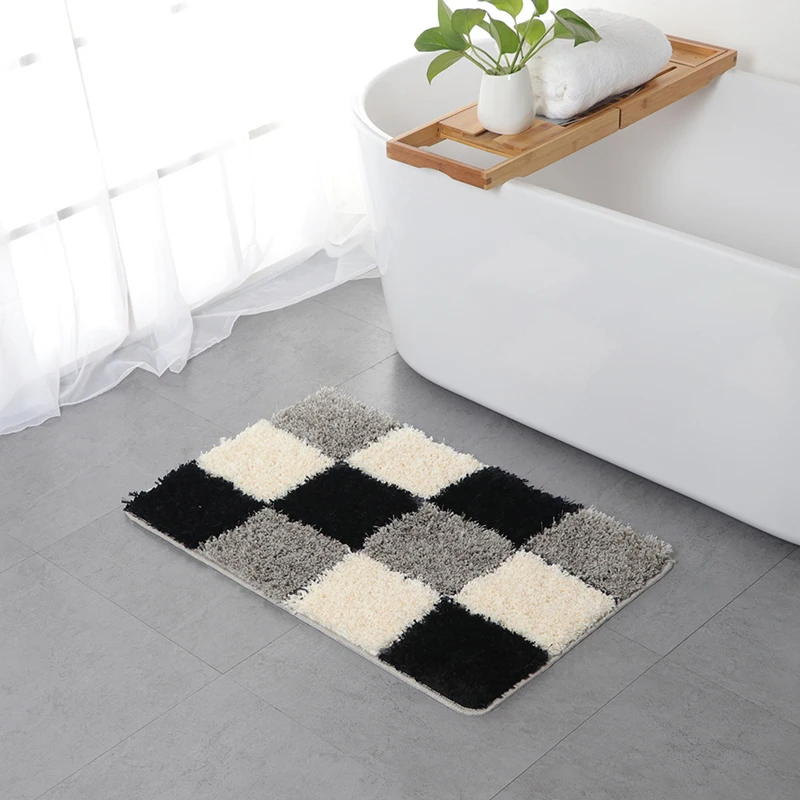 Geometric Pattern Bathroom Mat, Thick Fiber, Anti-slip Bath Carpet, Doormat, Fluffy Long HairsToilet Rugs, 3 Piece Set, Fashion