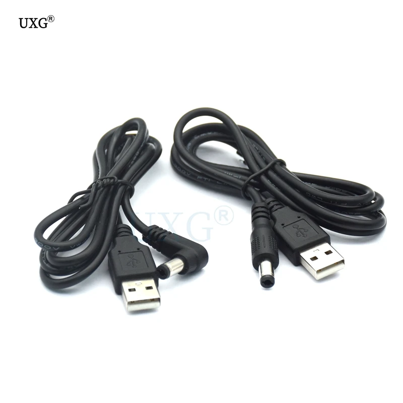 USB to 5.5 mm/2.5 mm 5 Volt DC Barrel Jack Power charge Cable 1m 3ft Elbow 90 Right Angle Design DC power plug USB CABLE White