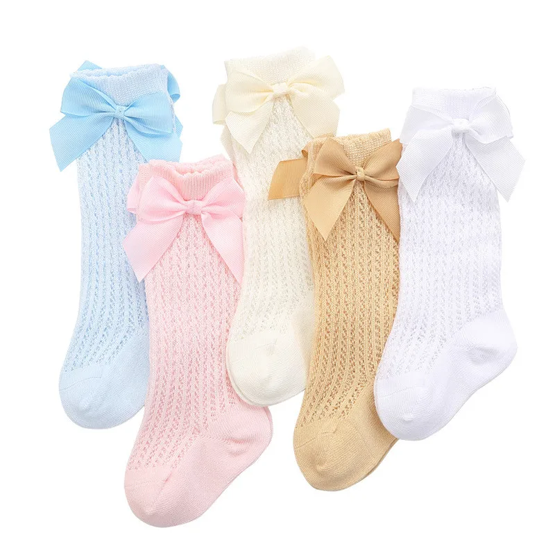 10 Pairs Baby Girl Socks Toddler Baby Bow Cotton Summer Mesh Baby Knee Socks Newborn Infant Non-slip Long Baby Boys Socks