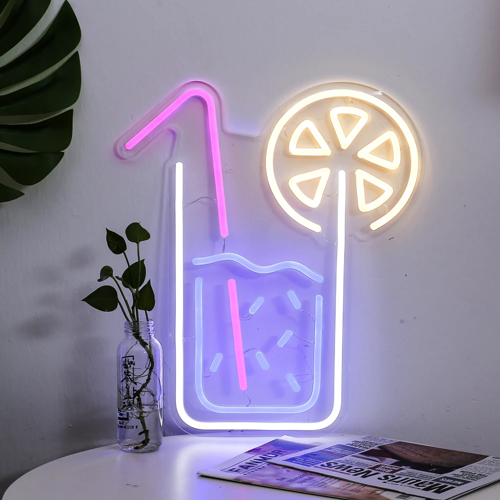 Neon JUICE LEMON Lights Flex Neon Sign Drinks Lemonade Glass Wall Neon Light for Beer Bar Pub Club Store Restaurant KTV Decor