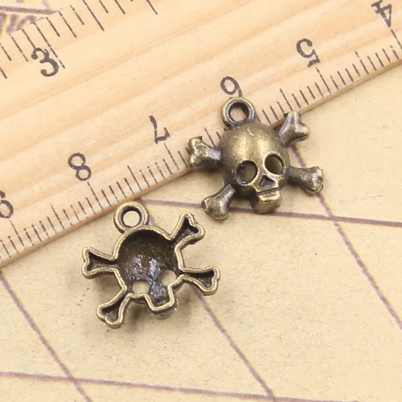 20pcs Charms Skull Skeleton Bone 15x14mm Tibetan Bronze Silver Color Pendants Antique Jewelry Making DIY Handmade Craft