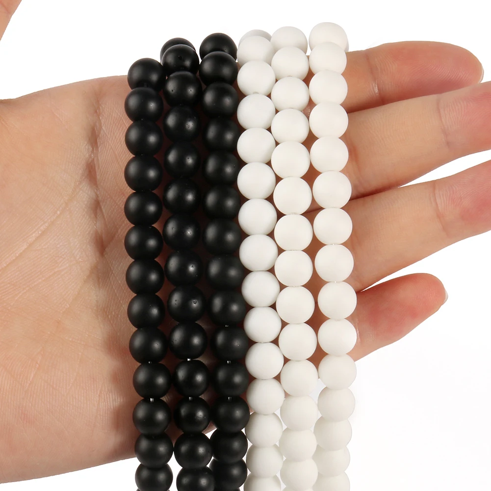 2 Strands Natural Stone Beads Matte White/Black Agata Beads for Jewelry Making DIY Bracelets Accessories Minerals beads 15 inch