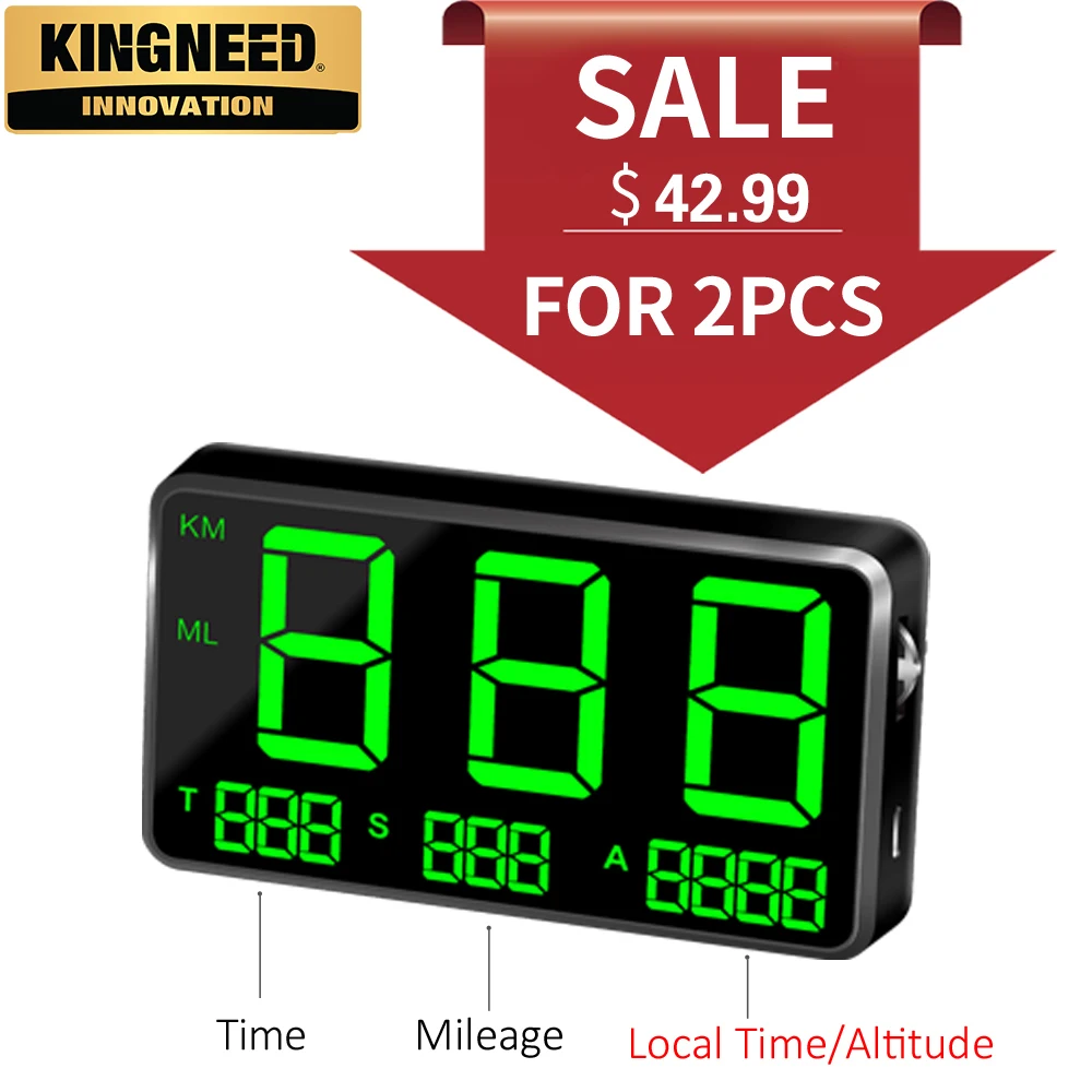 

KINGNEED C80 Universal Car Motorcycle Bicycle Digital GPS Hud Display Speedometer Overspeed Alarm Altitude Driving Time Mileage