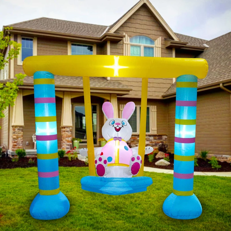 Inflável Easter Bunny Swing Decorações, brinquedos iluminados LED, casa, decoração de festa, quintal, jardim, gramado, dentro de casa, 6 pés