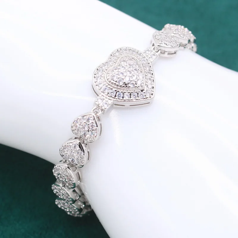 925 Sterling Silver Jewelry Sets For Women Wedding White Zircon Bracelet Pierced Earrings Necklace pendant Ring Free Gift Box