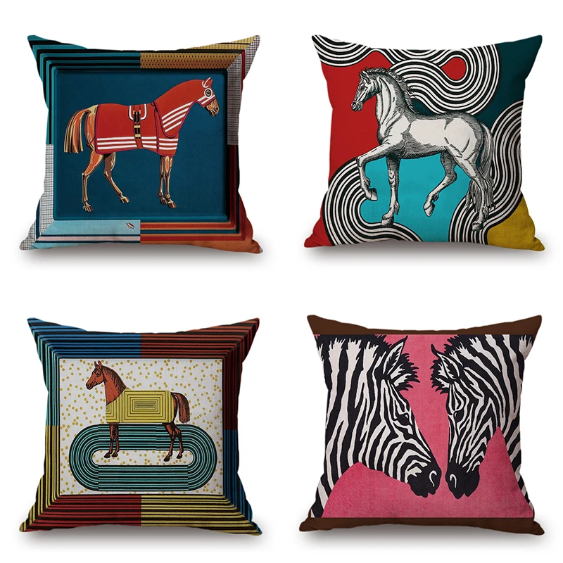 Equator Jungle Horse Series Single-sided Pillowcase Sofa Decorative Cushion Cover Linen Outside Pillow Covers Tiger H 45cm