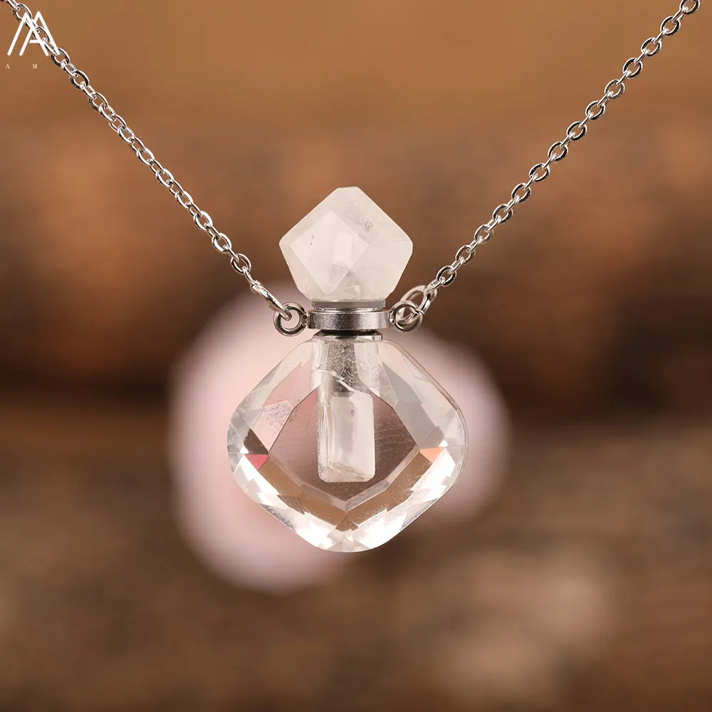 Elegante Frauen Tiny Flash Labradorit Stein Diffusor Flasche Anhänger Halskette Vergoldet Ätherisches Öl Fläschchen Schmuck Geschenk Dropship – Detail 7