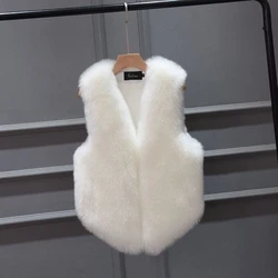 Autumn and Winter 2021 New Imitation Fur Vest Plush Rex Rabbit Hair Short Fashion Waistcoat Women and Girls Leisure  White