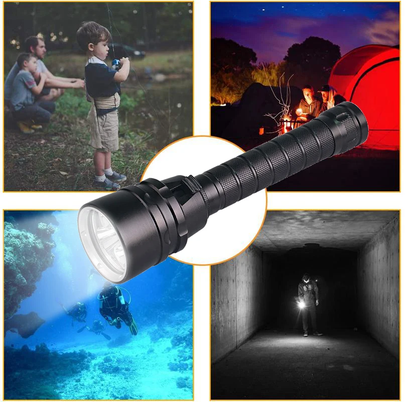 Topcom Professional IP68 Diving Light Powerful T6 L2 10W LED Diving Flashlight Underwater 80m Diving Lantern Waterproof Light