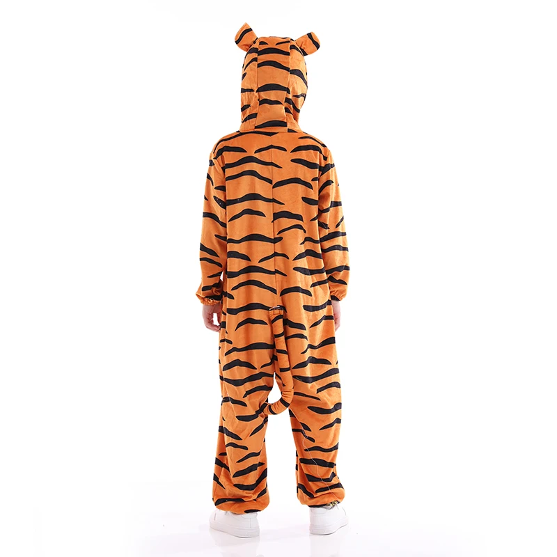 Kigurumi tigre pijamas unisex crianças halloween cosplay traje meninos meninas animais com capuz macacão de pelúcia inverno pijamas