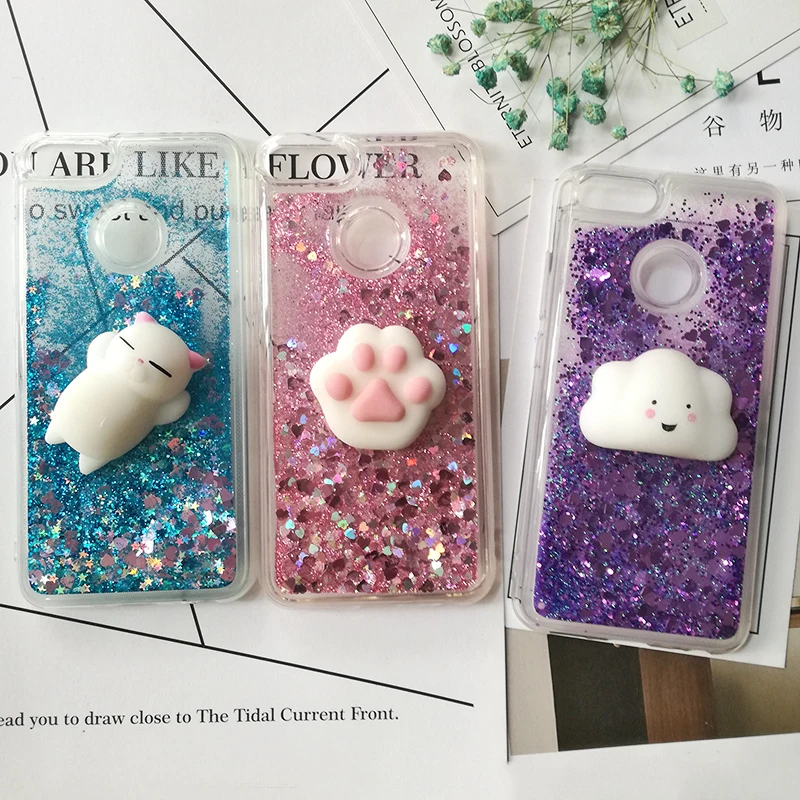 3D Squishy Cat Case dla Xiaomi 10 9 Pro 5X 6X luksusowe Glitter Quicksand etui na telefony dla Redmi Note 9 Pro Max 8T 8A K30 okładka Coque