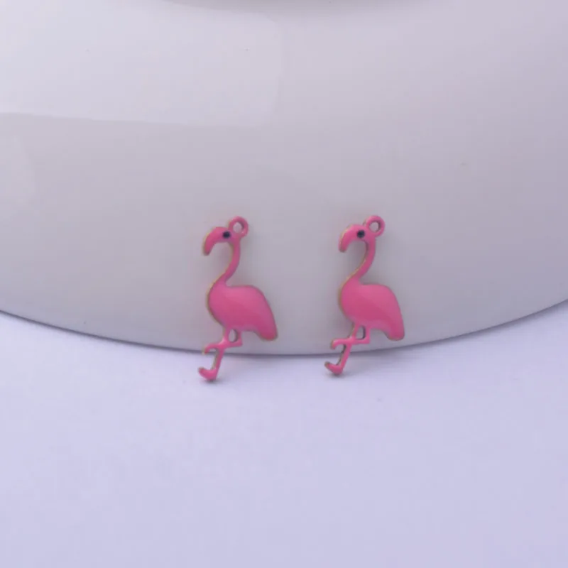 30 Stück 8*14mm beidseitig emaillierte Flamingo-Anhänger, kleine Vogel-Tier-Anhänger aus Kupfer, Schmuck – Detail 7
