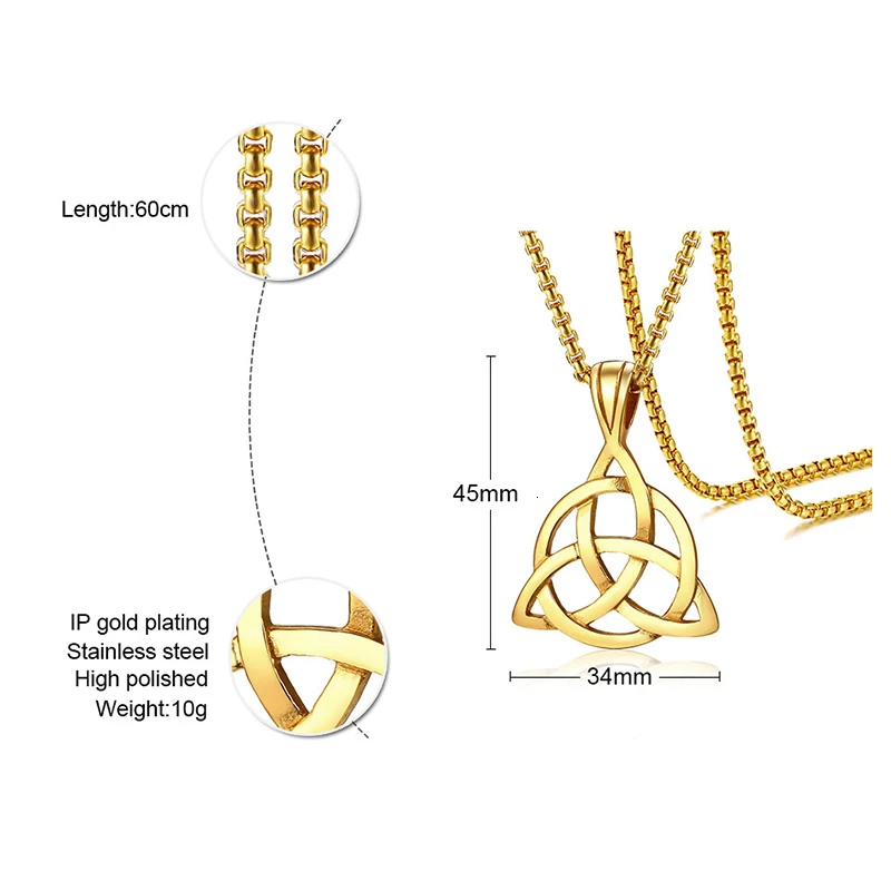 Vnox Collane con nodo celtico vichingo per uomo Pendenti con triplo nodo in acciaio inossidabile Gioielli maschili casual con catena a scatola da 24 pollici