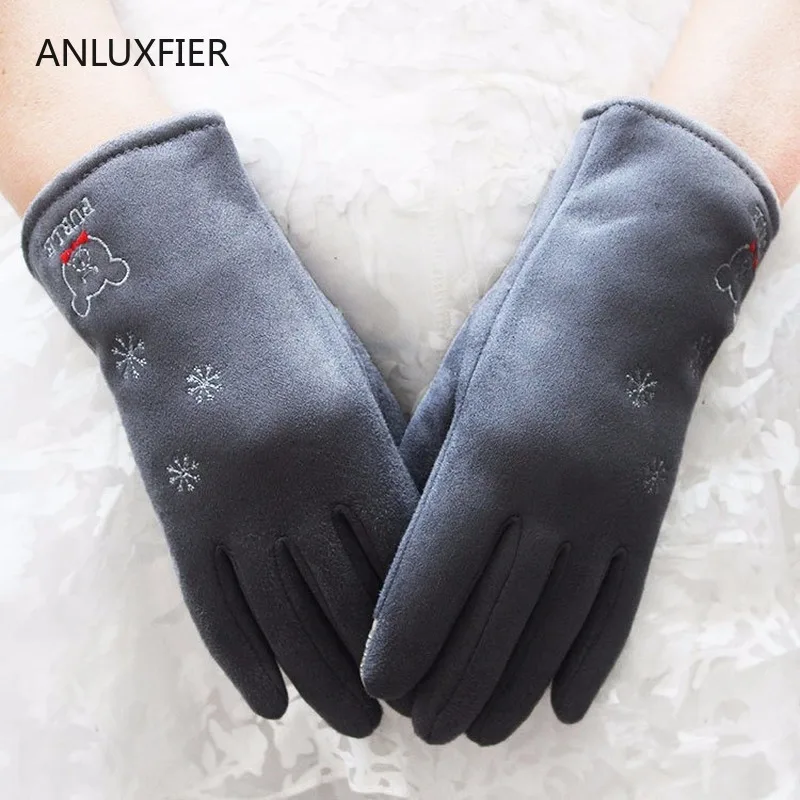 

H9877 Suede Women Gloves Female Autumn Winter Touch Screen Thermal Mittens Student Korean Fashion Outdoor Thickened Hand Muff