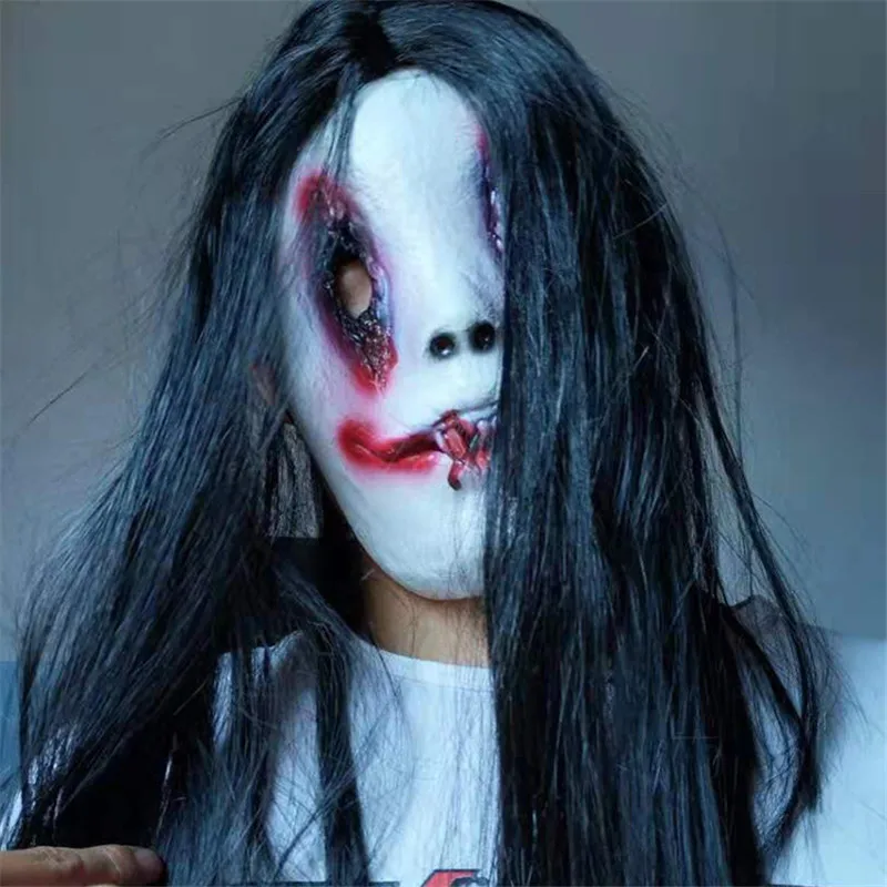 Halloween Cosplay Masks Funny Scary Vampire Cosplay Mask Adult Full Head Halloween Zombie Ghost Latex Mask with Wigs