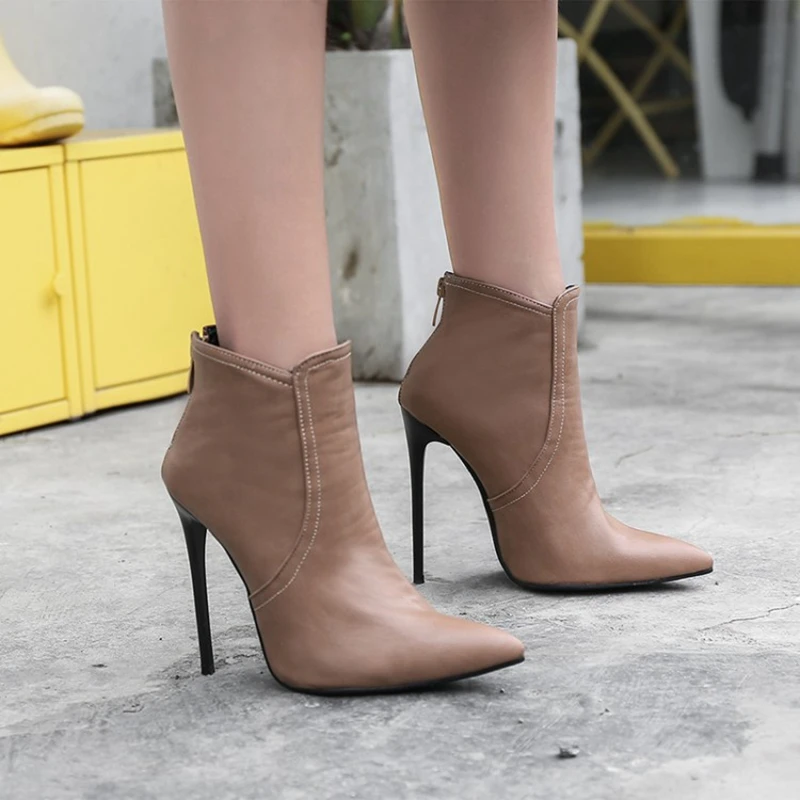 Autumn Winter Boots Women Pointed Toe Ankle Boots Thin Super High Heels12cm High Boots Sexy Pumps Women Shoes Big Size 34-48 S73