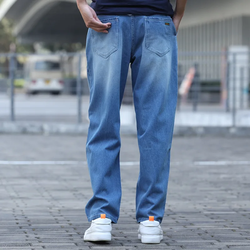 Summer Thin Section Breathable Men Jeans Blue Denim Wide Leg Pants Large Size Loose Baggy Hip Hop Skateboard  Straight Jeans