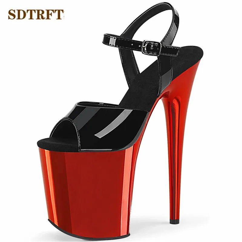 

Electroplated Platform Stiletto Nightclubs Sandals Female shoes woman 20cm Thin heels Buckle Pink Gold Pumps zapatos de mujer