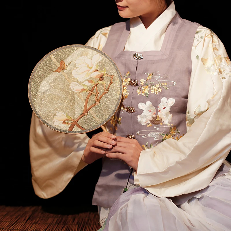 |style Hanfu fan round fan classical fan round fan ancient style Suzhou fan female ancient style Hanfu white orchid