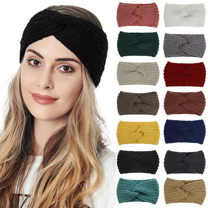 Ocieplacz na zimę nausznik z dzianiny Turban dla pani kobiet elastyczna wełniana opaska do włosów szerokie rozciągliwe nakrycia głowy Headwrap akcesoria do włosów