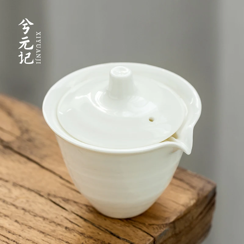 |suet jade porcelain hand grasp pot hand throwing ceramic tureen small single single cup with cover kung fu tea bowl