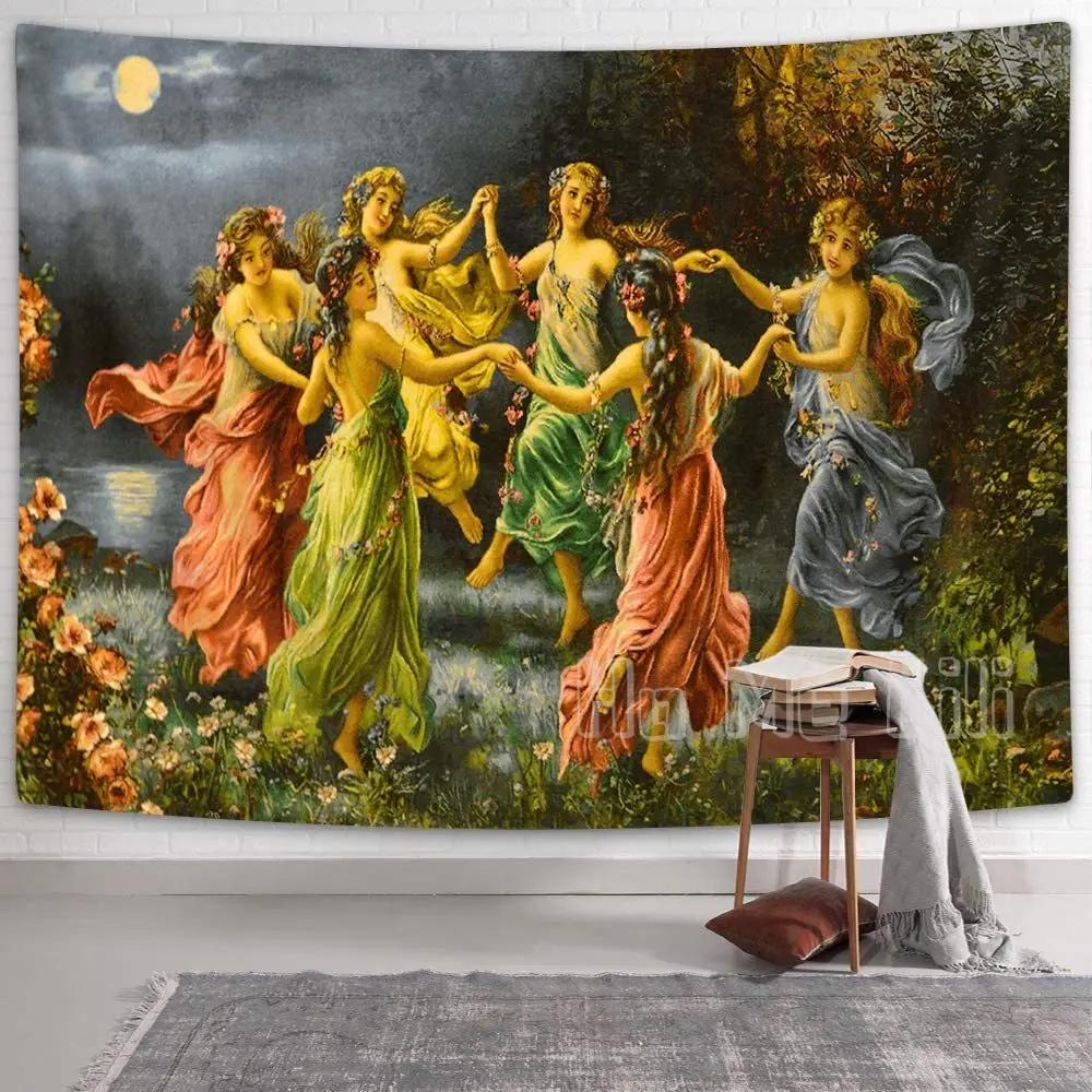 Greek Goddess Tapestry European Fairy Wall Royal Court Six Skirt Girls Dancing Renaissance Romanticism Backdrop For Bedroom