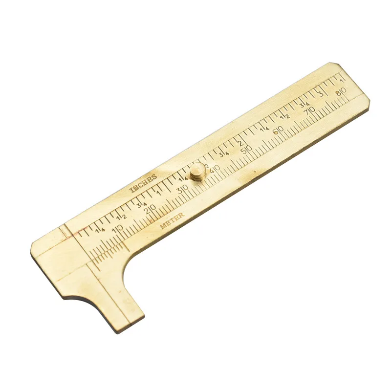 Handnote Retro ไม้บรรทัดทองเหลืองคุณภาพสูงมินิทองเหลือง Caliper ทองแดงบริสุทธิ์ Vernier Dual-Scale วัดไม้บรรทัดแบบพกพา Retro