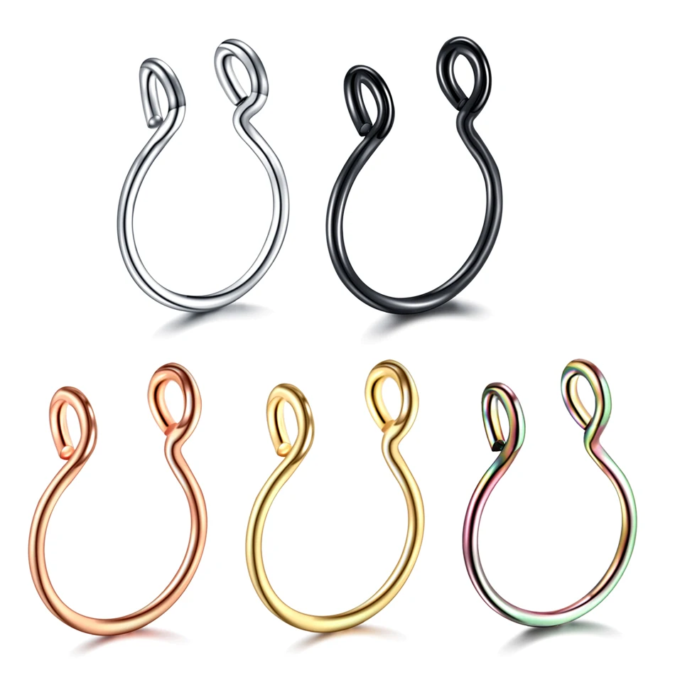 1Pc Stainless Steel Fake Nose Ring Hoop Septum Rings C Clip Lip Ring Earring for Women Fake Piercing Body Jewelry Non-Pierced