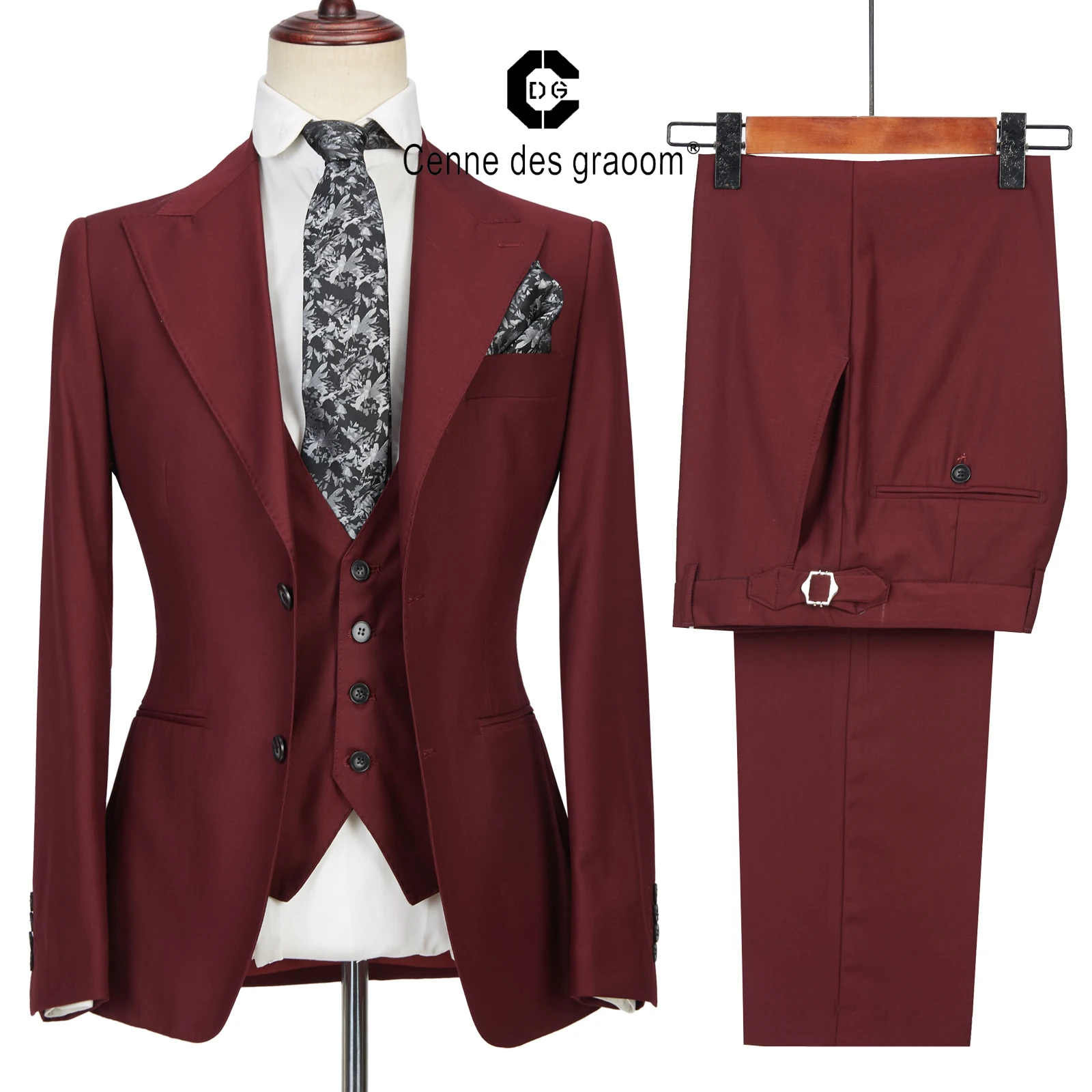 Cenne Des Graoom Men Suits Set Costume Homme Tailor-Made Blazers Vest Pants Wedding Dress Groom Formal Business Work Wear