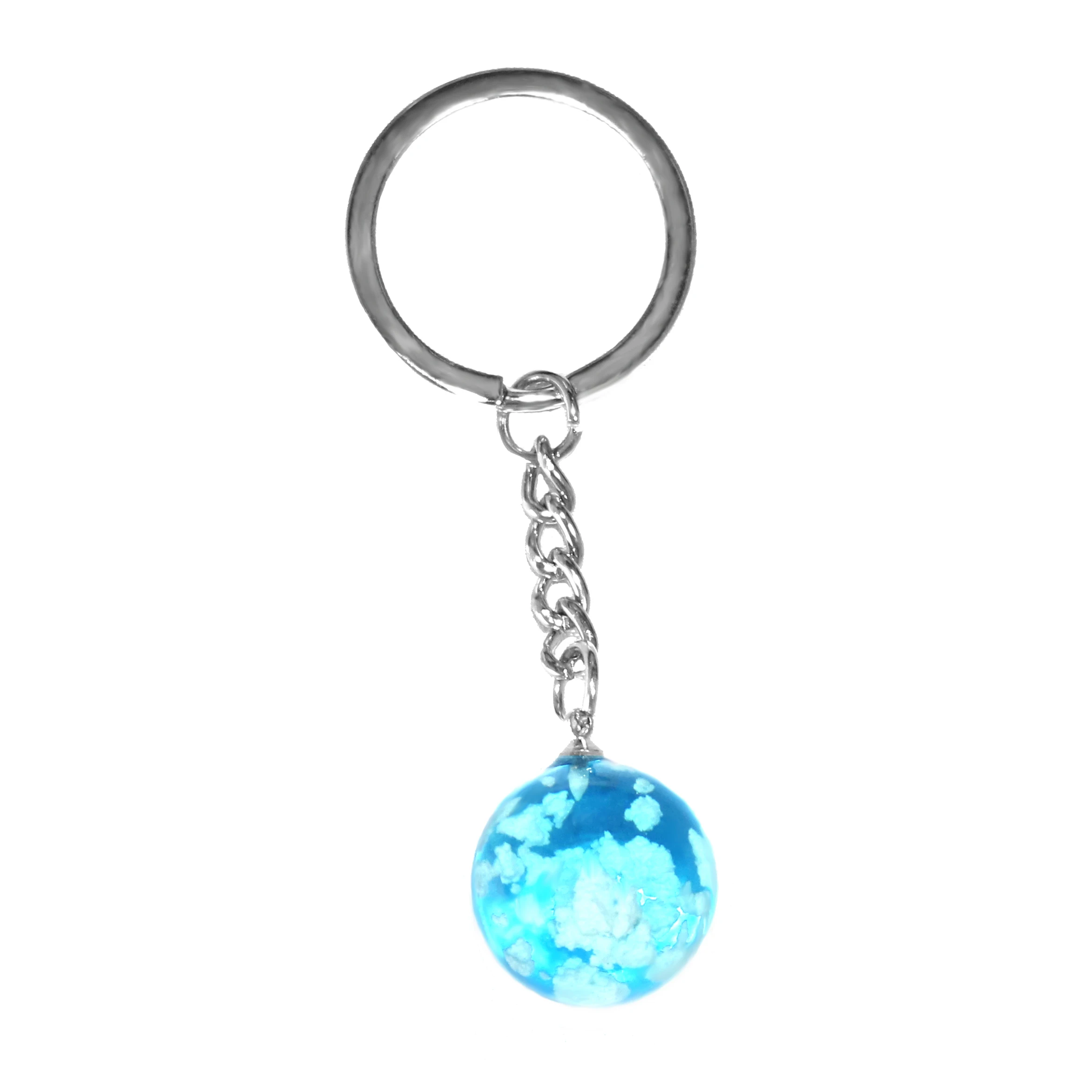 Chic Transparent Resin Rould Ball Moon Pendant Keychain Women Blue Sky White Cloud Chain Key Rings Holder Gifts For Friends