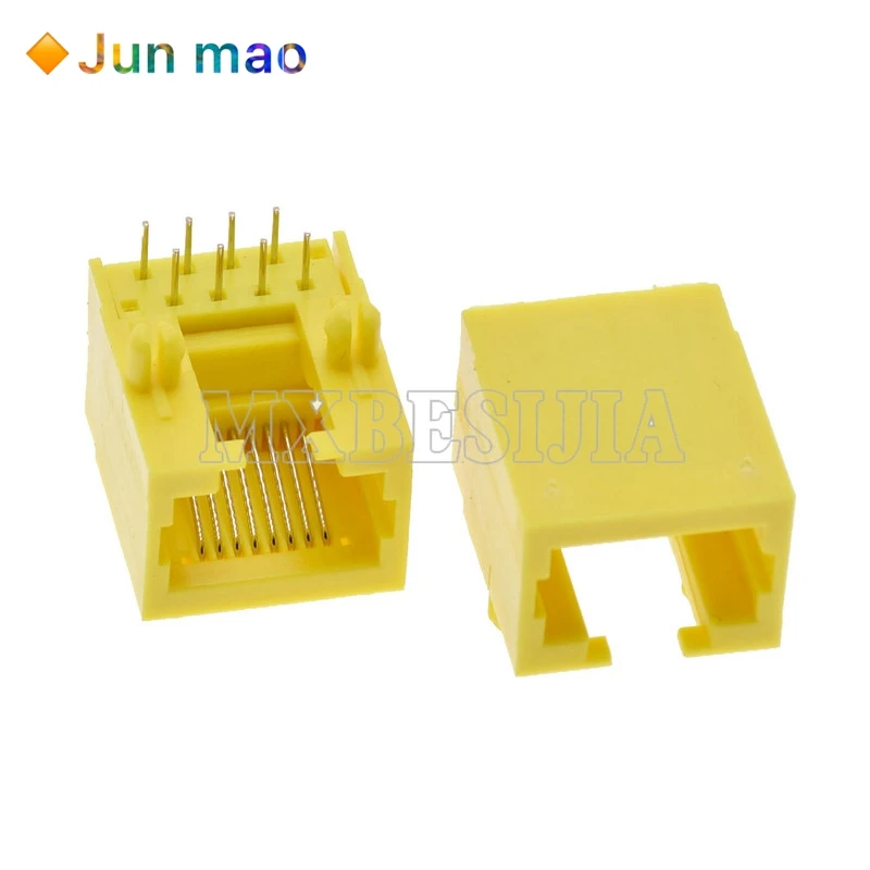 10pcs RJ45 8P8C Network port socket 8P8C Female PCB Mount Modular Yellow RJ45 Interface